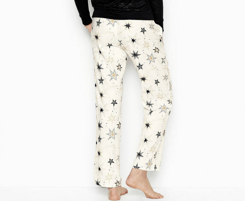 VICTORIA'S SECRET WOMEN'S WHITE STARS PRINT FLANEL POCKETS PAJAMA PANT Sz L