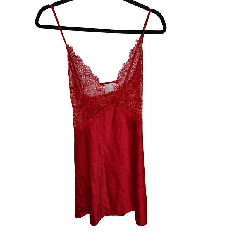 Victoria's Secret Womens XL Red Lace Satin Sleeveless Lingerie Night Dress
