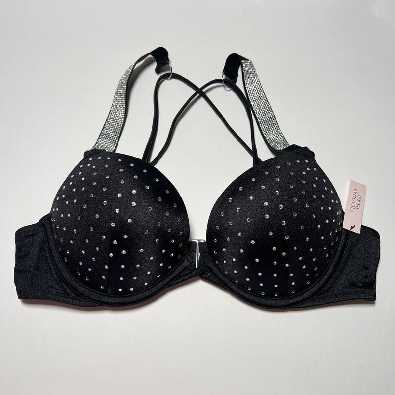 Victoria Secret 36DD Bombshell Push Up Bikini Top Glam Cups Shine Strap Black