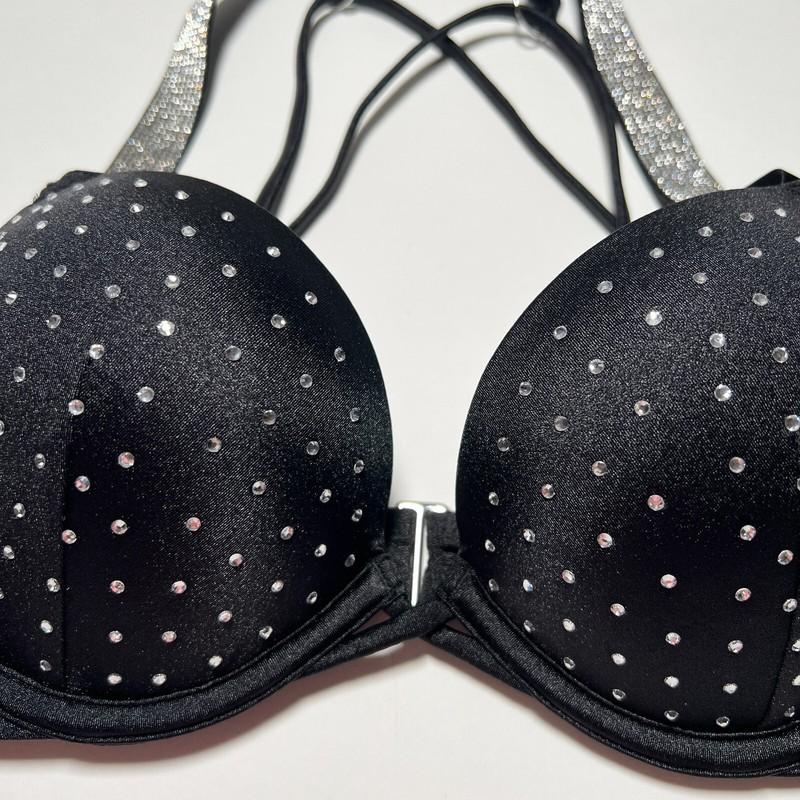 Victoria Secret 36DD Bombshell Push Up Bikini Top Glam Cups Shine Strap Black