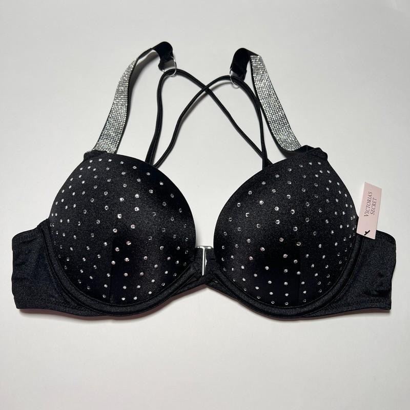 Victoria Secret 36DD Bombshell Push Up Bikini Top Glam Cups Shine Strap Black