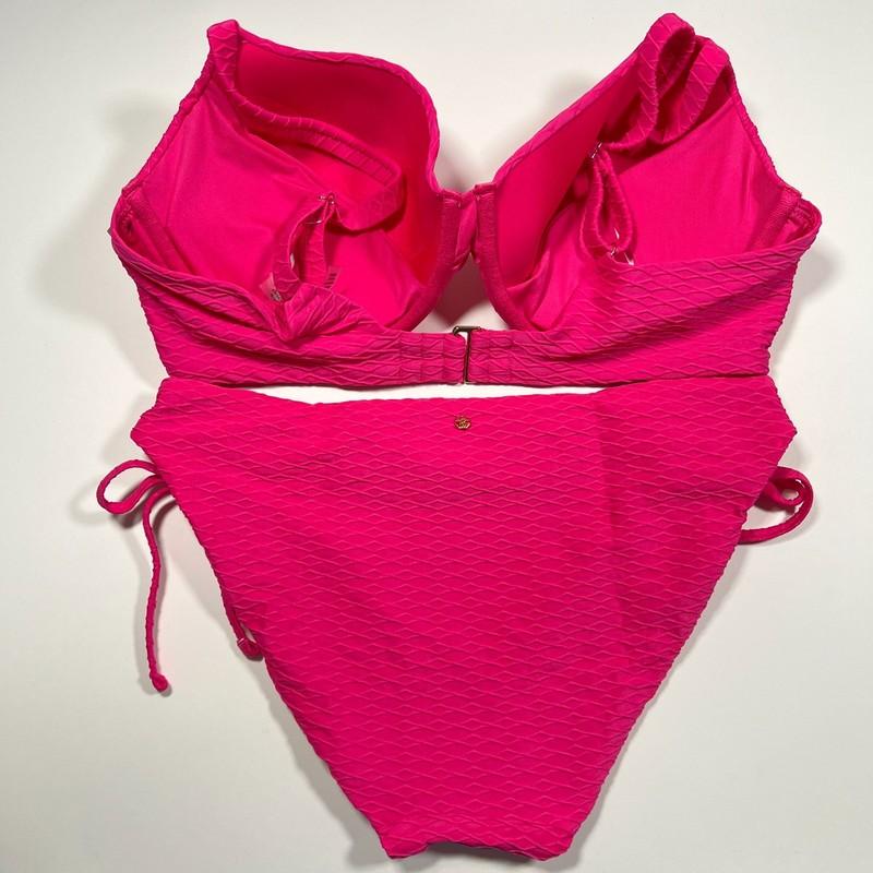 Victoria Secret 38D L TWIST FRONT Push Up Bikini Top Bottom Set Textured Pink