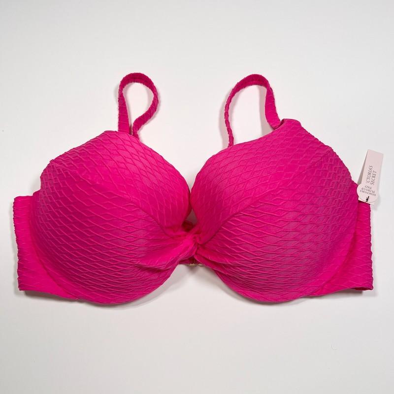 Victoria Secret 38D L TWIST FRONT Push Up Bikini Top Bottom Set Textured Pink