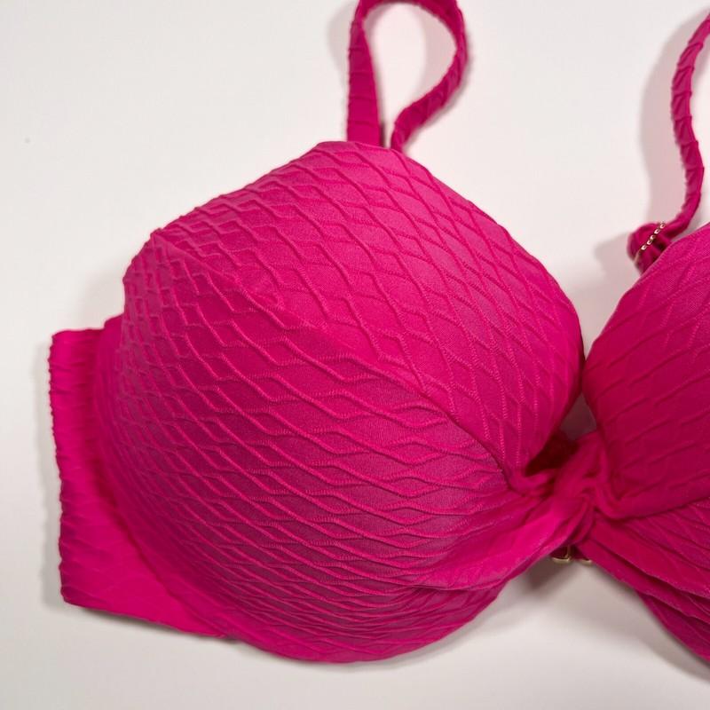 Victoria Secret 38D L TWIST FRONT Push Up Bikini Top Bottom Set Textured Pink