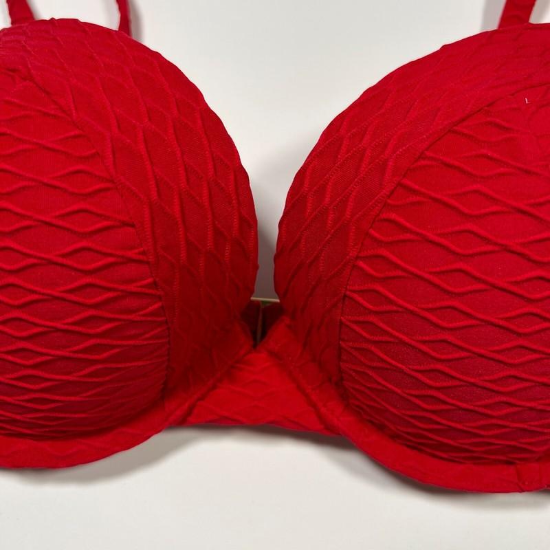 Victoria Secret 38DD SEXY TEE Push Up Bikini Top Underwire Textured Lipstick Red