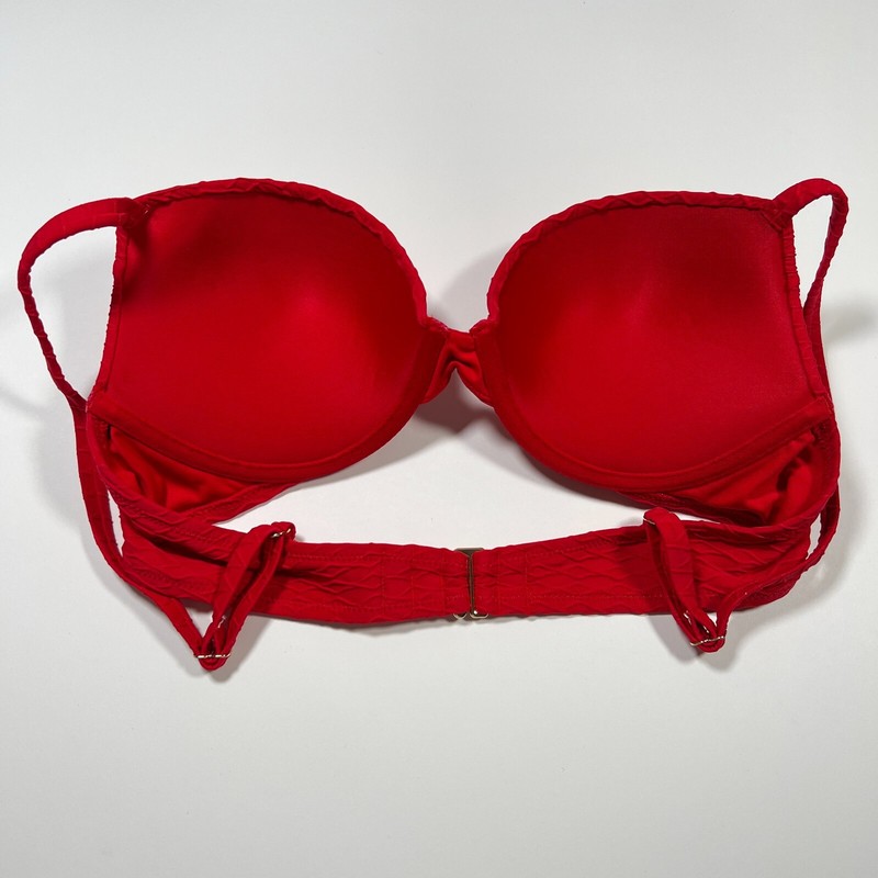 Victoria Secret 38DD SEXY TEE Push Up Bikini Top Underwire Textured Lipstick Red