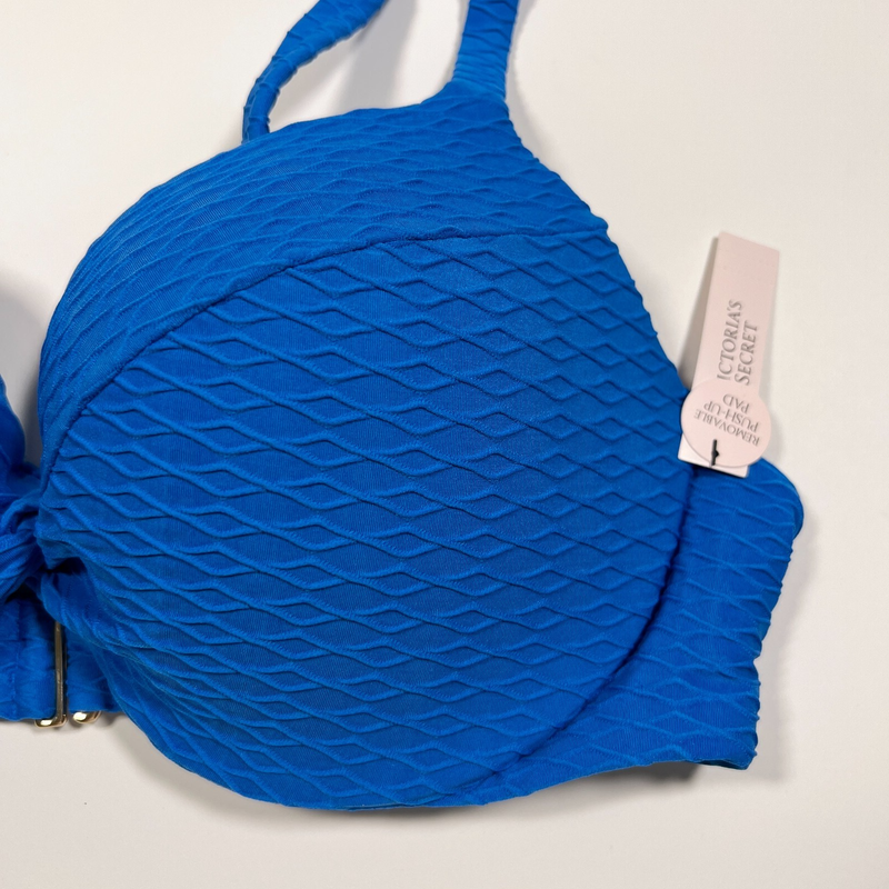Victoria Secret 40DD TWIST FRONT Push Up Bikini Top Underwire Textured Blue