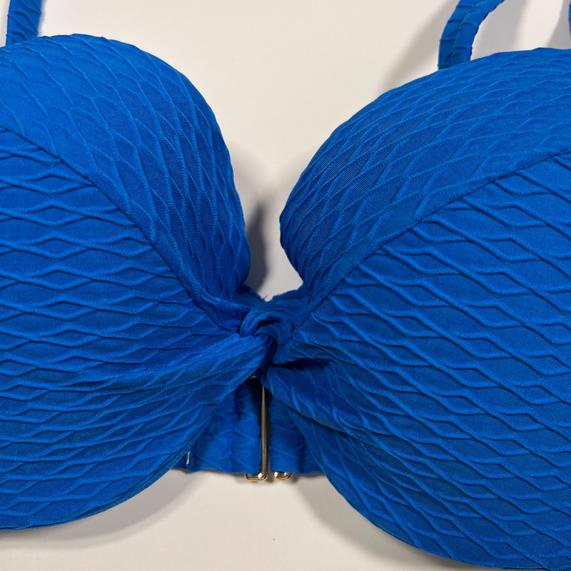 Victoria Secret 40DD TWIST FRONT Push Up Bikini Top Underwire Textured Blue