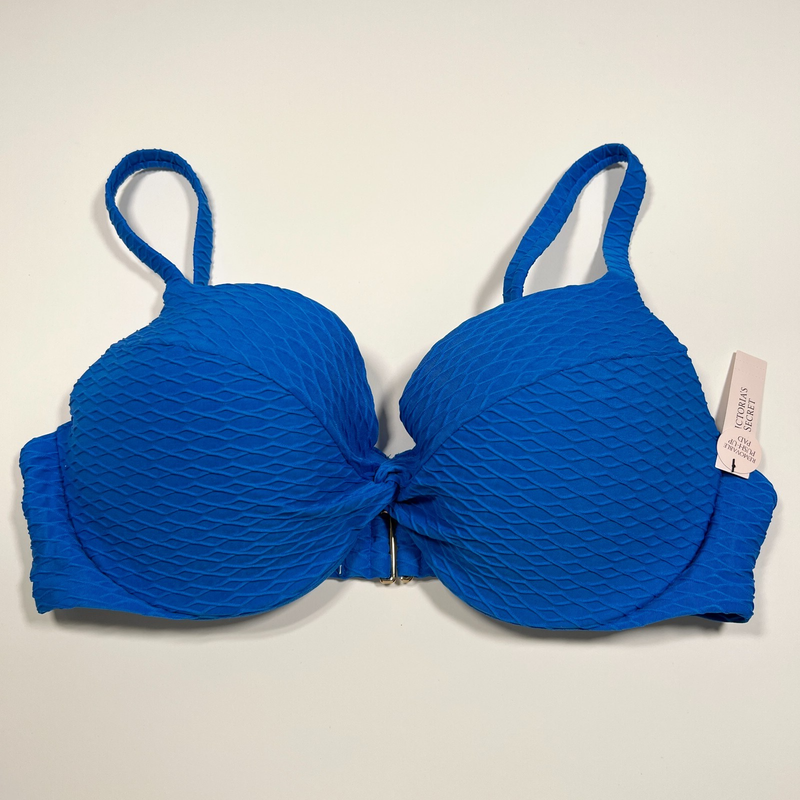 Victoria Secret 40DD TWIST FRONT Push Up Bikini Top Underwire Textured Blue