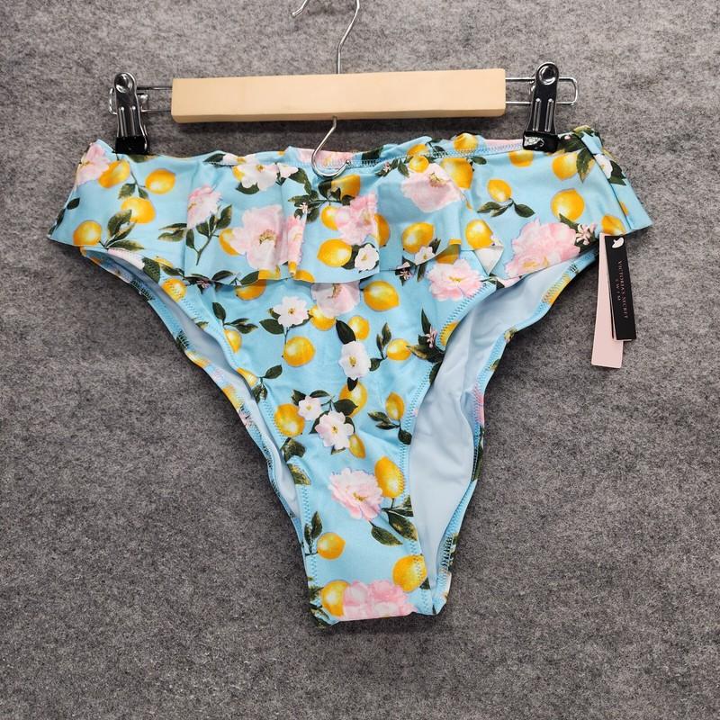 Victoria Secret Bikini Bottom Medium Ruffle High Waist Cheeky Blue Lemon