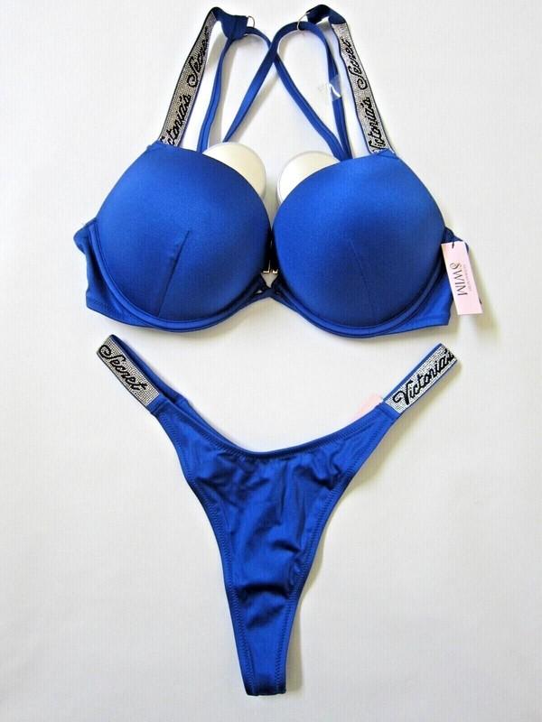 Victoria Secret BOMBSHELL SHINE Script THONG BIKINI SWIM SUIT 34 B 36 C D M Set