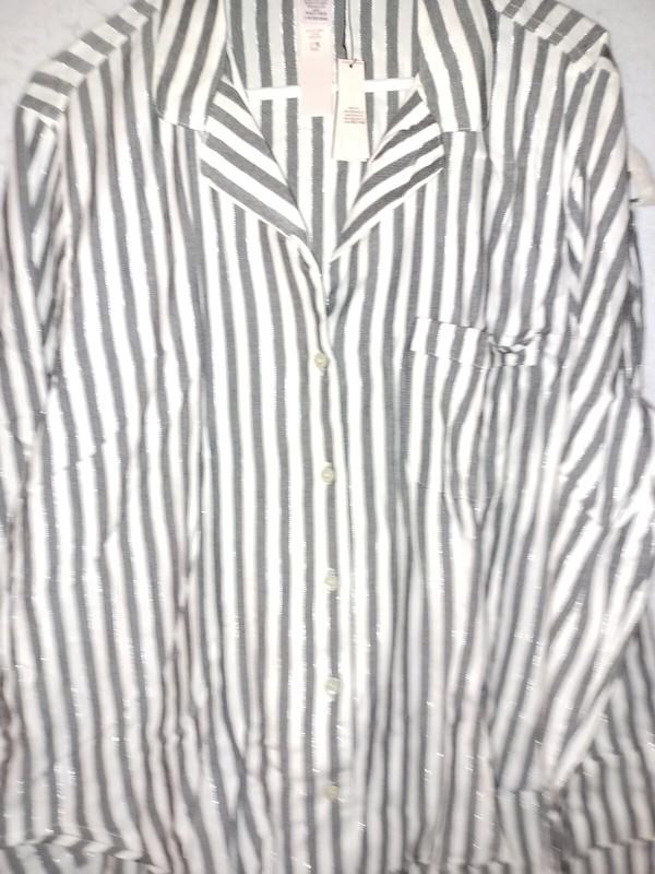 Victoria Secret Cotton Flannel Gray Stripe PANTS PAJAMA SET 2 Pc NEW XL L M S