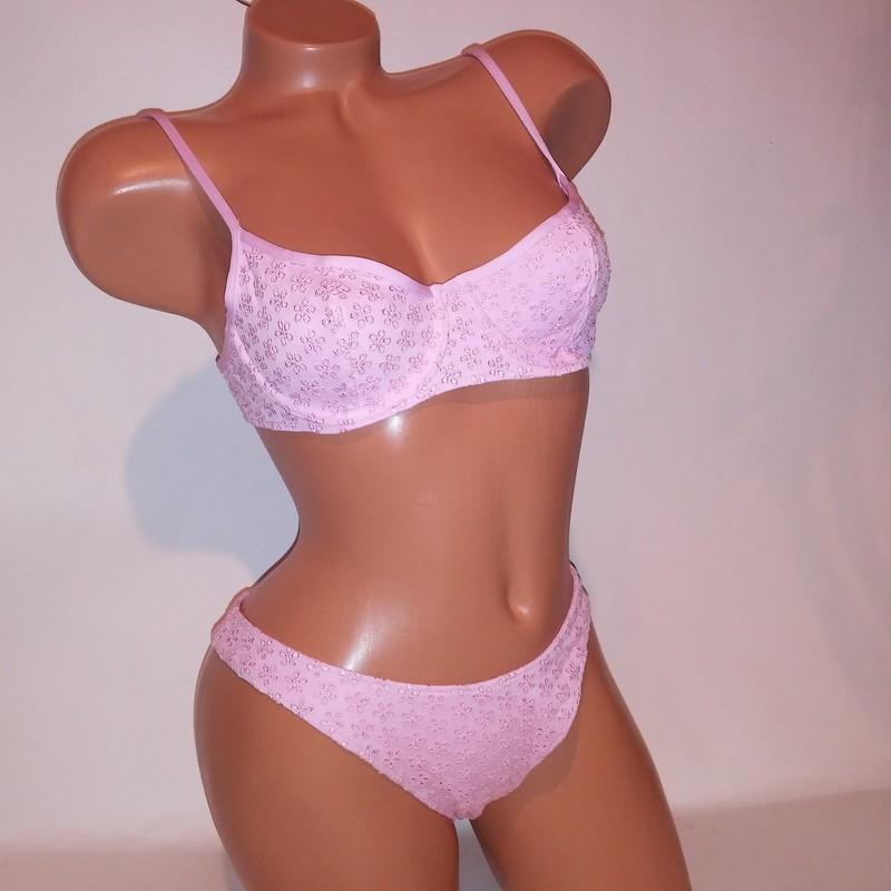 Victoria Secret PINK Swim Bikini Top & Bottom Light Pink Eyelet Floral Underwire