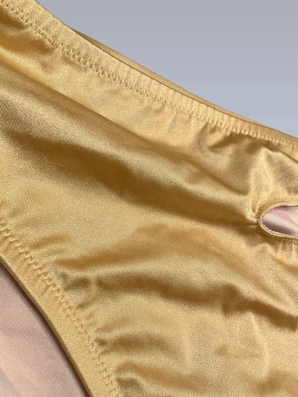 Victoria Secret Swim Bikini Bottom Large L Gold Cutout Side Shimmer Solid New