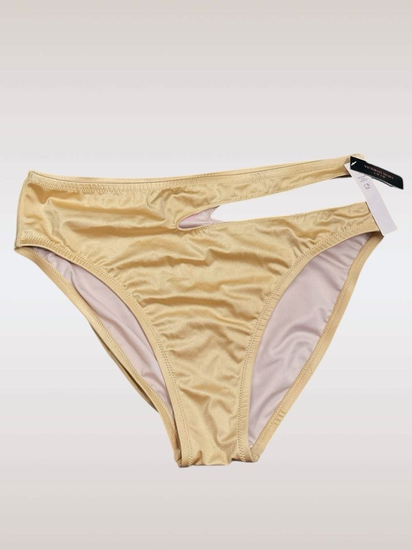 Victoria Secret Swim Bikini Bottom Large L Gold Cutout Side Shimmer Solid New