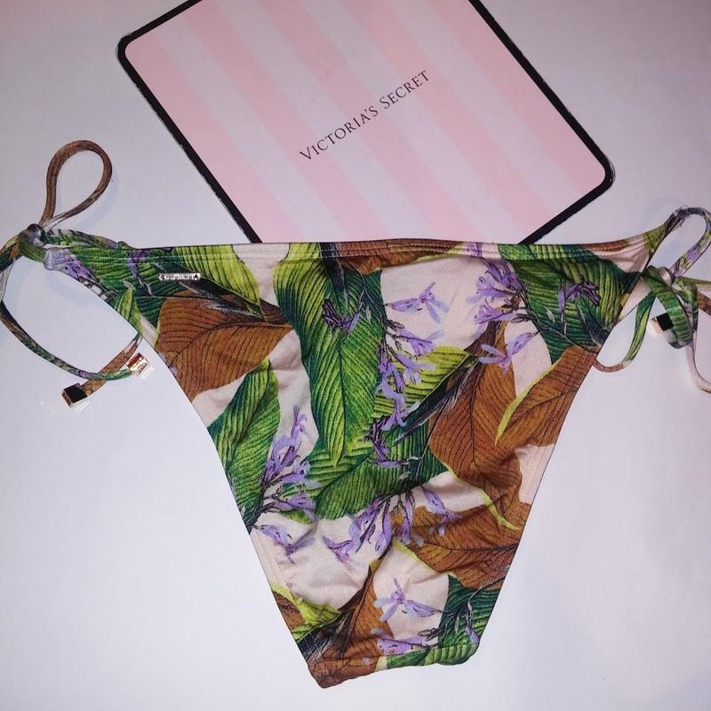 Victoria Secret Swim Bikini Bottom Skimpy String Leaves Shimmer Swimwear