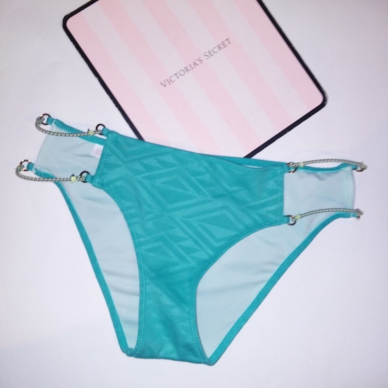 Victoria Secret Swim Bikini Bottom Teal Green Bungee Geo Knockout
