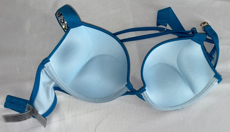 Victoria Secret Swim Bombshell ADD 2 CUP Shine Strap Bikini Top Rhinestone Logo