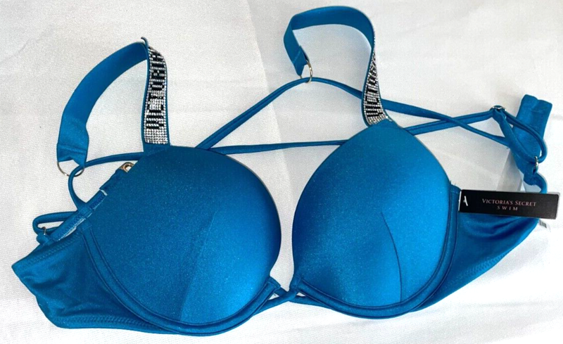 Victoria Secret Swim Bombshell ADD 2 CUP Shine Strap Bikini Top Rhinestone Logo