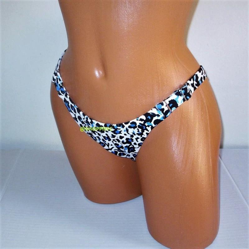 Victoria Secret Swim Brazilian Bikini Bottom Size L XL Leopard White Blue Black