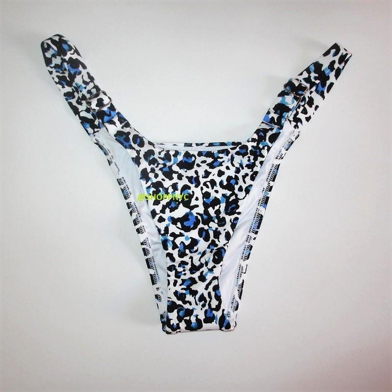 Victoria Secret Swim Brazilian Bikini Bottom Size L XL Leopard White Blue Black