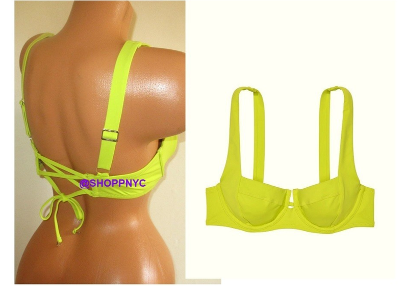 VICTORIA SECRET SWIM Lace-Up Back Strappy Swim Bikini Top Neon Lime Green NEW