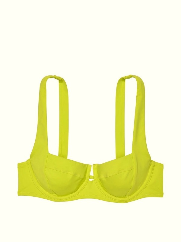 VICTORIA SECRET SWIM Lace-Up Back Strappy Swim Bikini Top Neon Lime Green NEW