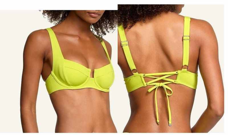 VICTORIA SECRET SWIM Lace-Up Back Strappy Swim Bikini Top Neon Lime Green NEW