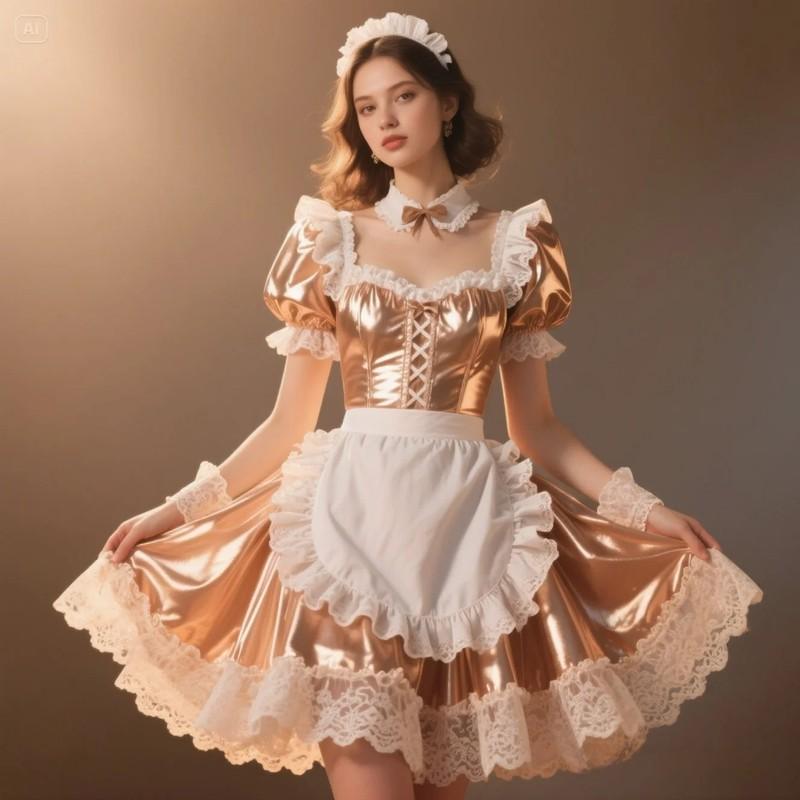 Victorian Champagne Gold Maid Dress With Lace Elegant Mini Prom Dress Evening