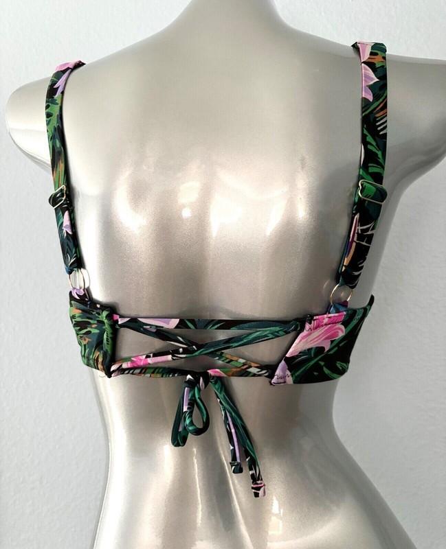 Victorias Secret Black Tropical Lace Up Back Full Coverage Swim Bikini Top