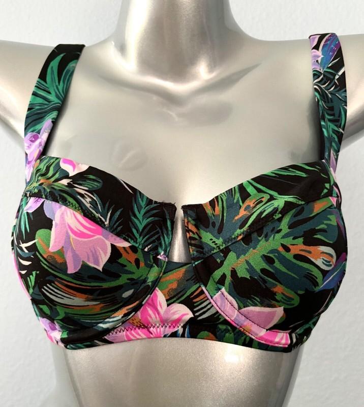 Victorias Secret Black Tropical Lace Up Back Full Coverage Swim Bikini Top