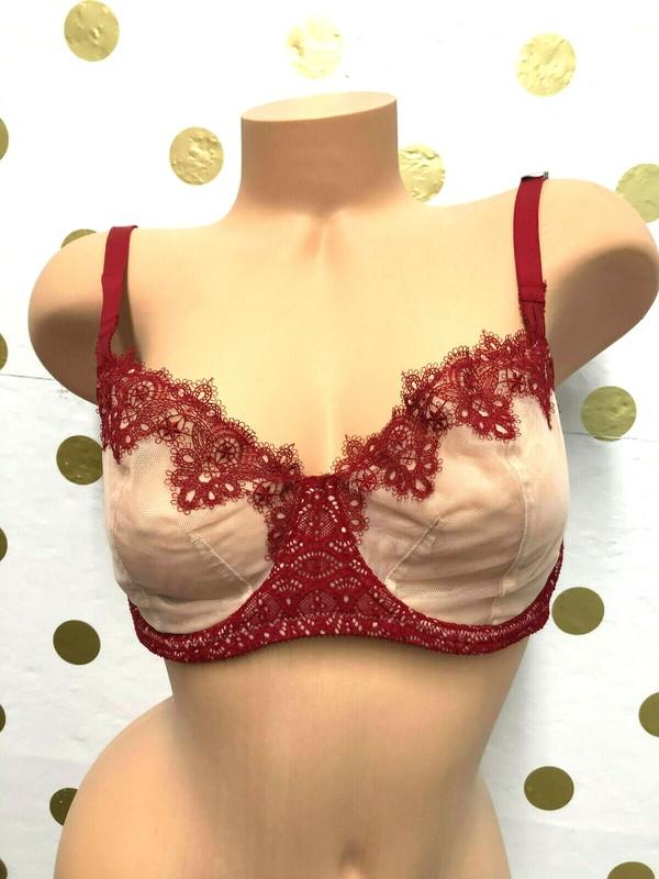 Victorias Secret Dream Angels Push-up Without Padding Bra Red Nude Mesh Lace NWT