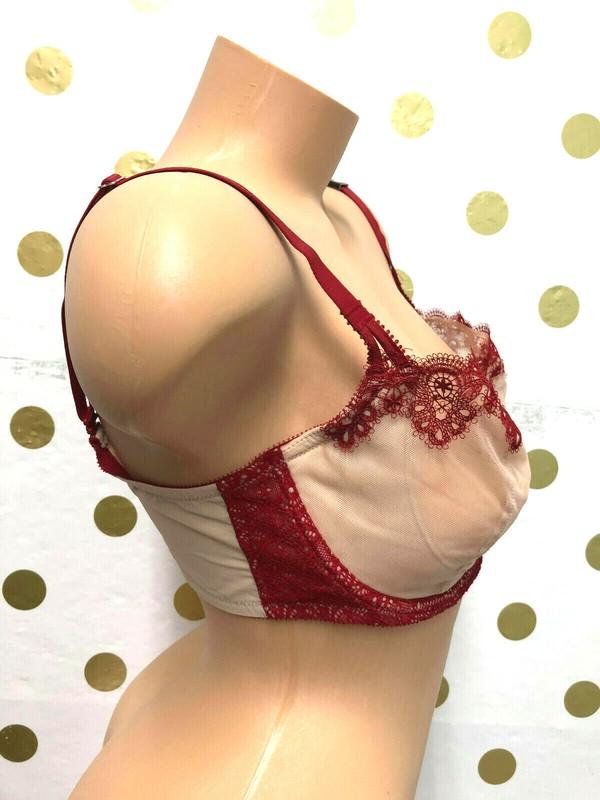 Victorias Secret Dream Angels Push-up Without Padding Bra Red Nude Mesh Lace NWT