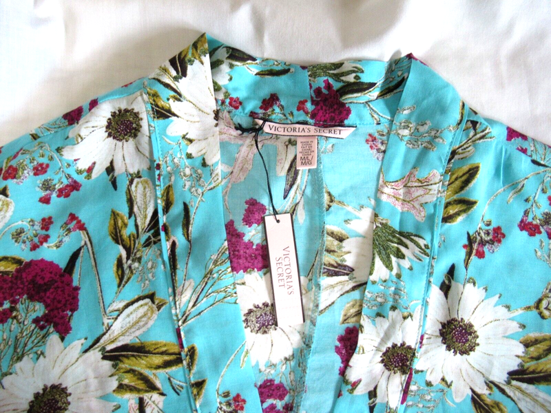 Victorias Secret Floral Turquoise Kimono Style Beach Swim Cover Up Wrap M/L