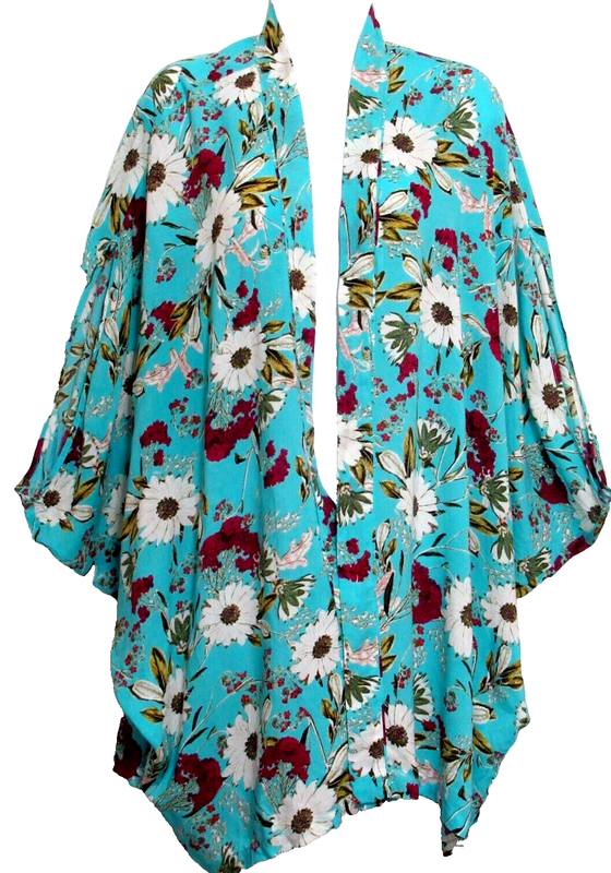 Victorias Secret Floral Turquoise Kimono Style Beach Swim Cover Up Wrap M/L