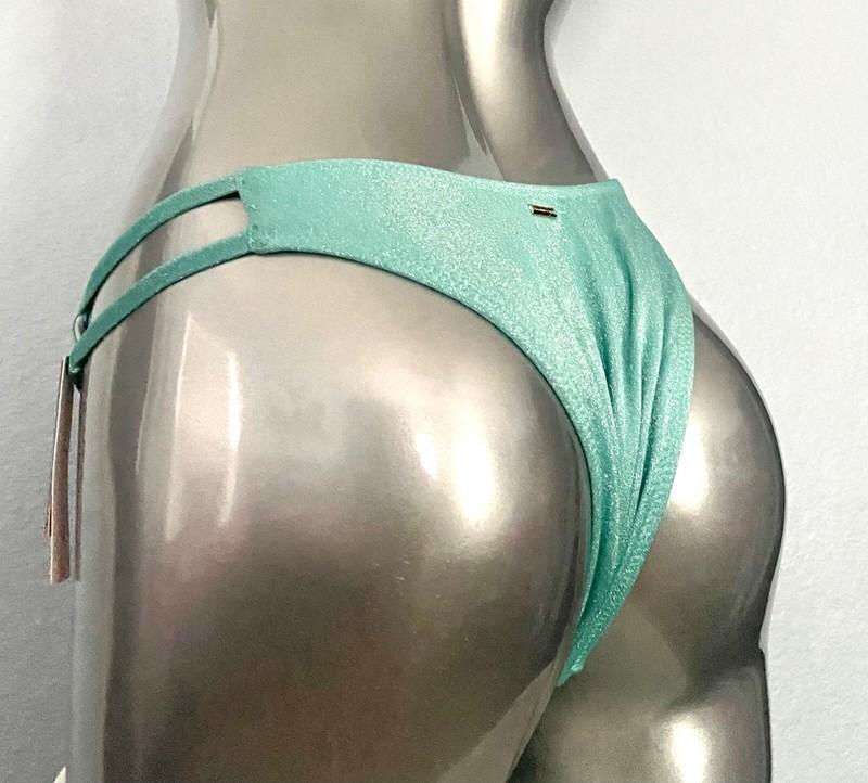 Victorias Secret Nwt Aqua Shimmer Strappy High Leg Brazilian Swim Bikini Bottom