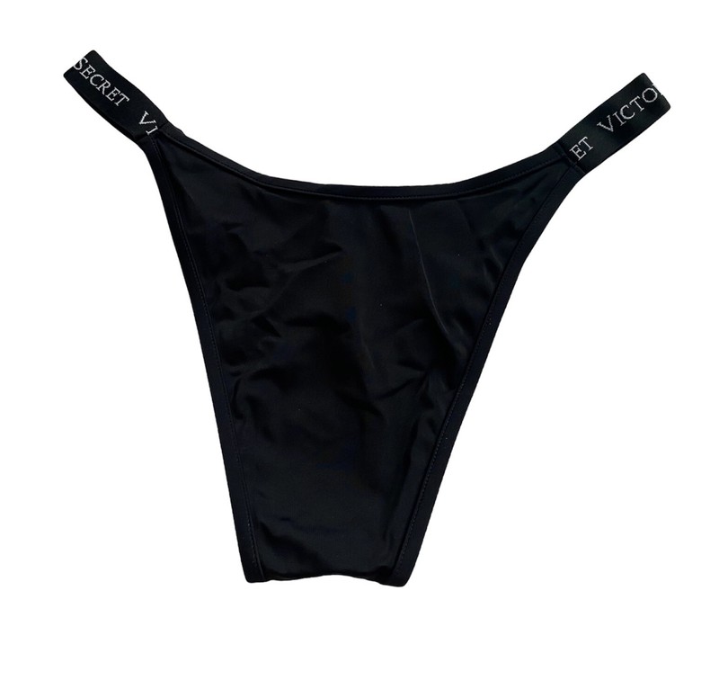 Victorias Secret Nwt Black Logo Band Sexy Sydney Brazilian Swim Bikini Bottom