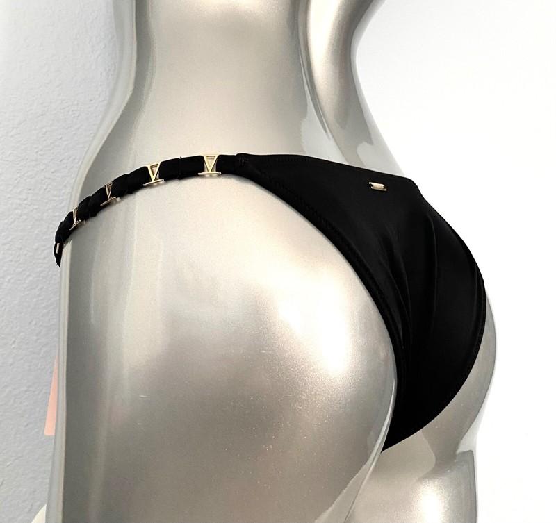 Victorias Secret Nwt Black Oceanside Gold V Sexy Brazilian Swim Bikini Bottom