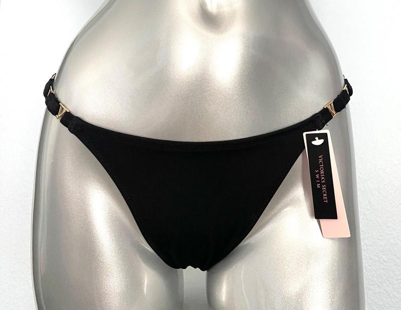 Victorias Secret Nwt Black Oceanside Gold V Sexy Brazilian Swim Bikini Bottom