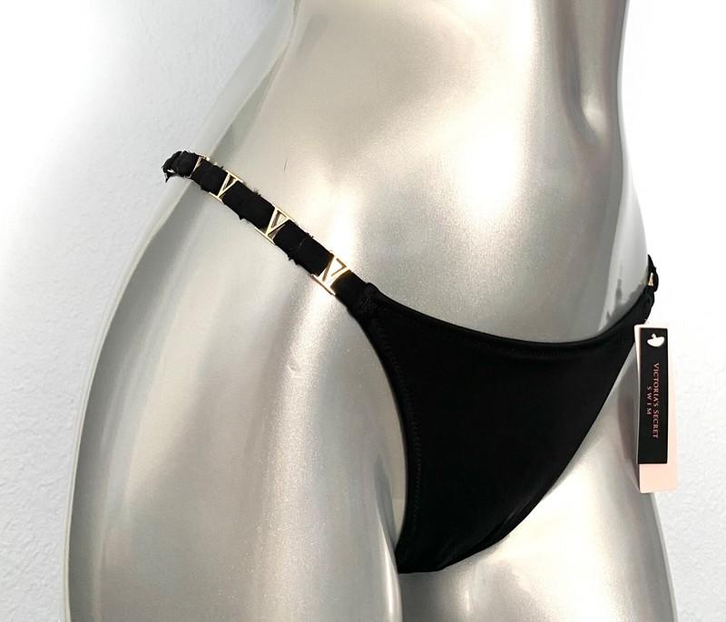 Victorias Secret Nwt Black Oceanside Gold V Sexy Brazilian Swim Bikini Bottom