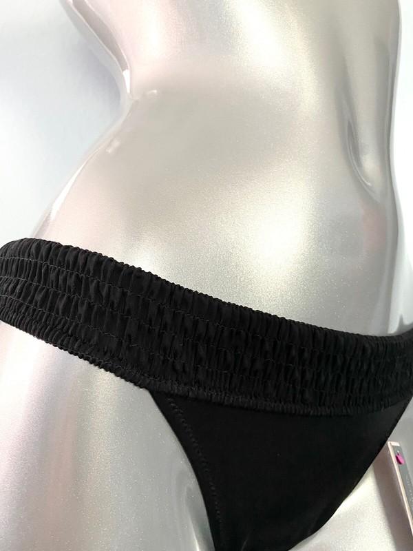Victorias Secret Nwt Black Smocked Band Ensenada Cheeky Swim Bikini Bottom