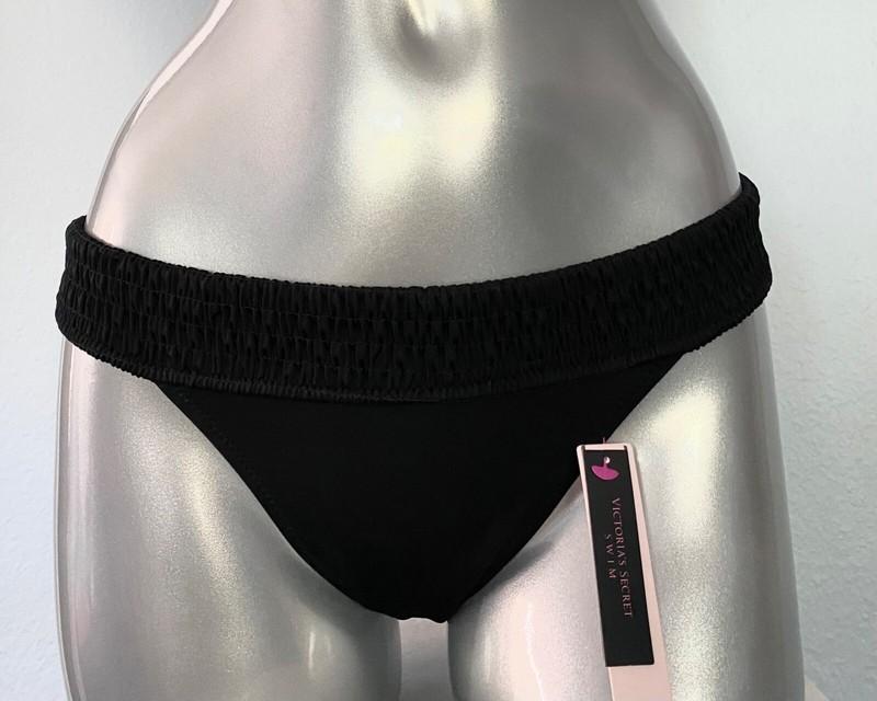 Victorias Secret Nwt Black Smocked Band Ensenada Cheeky Swim Bikini Bottom