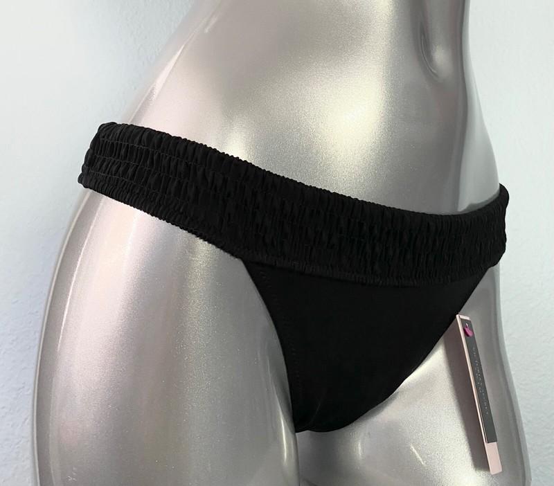 Victorias Secret Nwt Black Smocked Band Ensenada Cheeky Swim Bikini Bottom