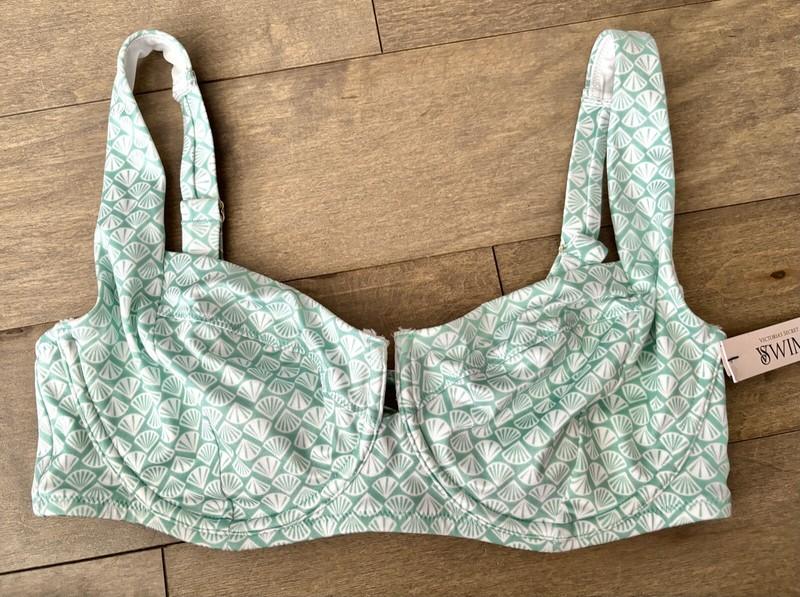 Victorias Secret Nwt Full Coverage Green White Shell Unlined Bikini Swim Top