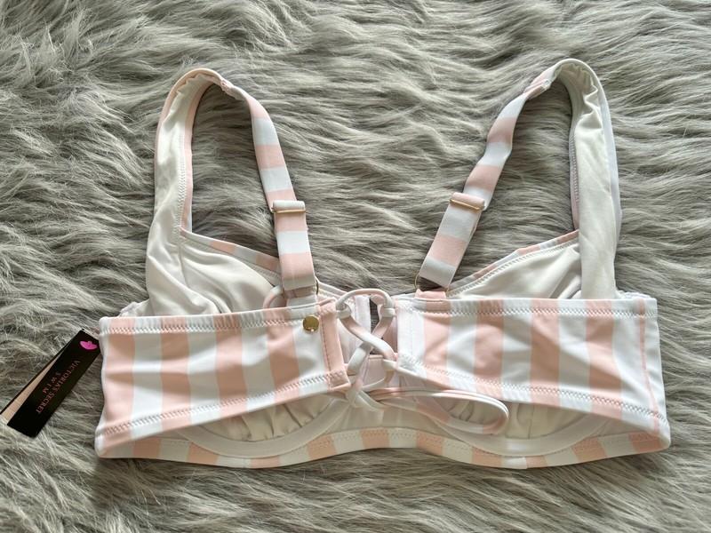 Victorias Secret Nwt Full Coverage Pink & White Stripe Unlined Bikini Swim Top