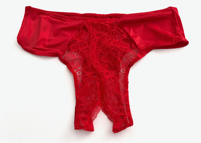Victorias Secret Nwt Red Lace Ouvert Open Cheeky VS Panty Panties