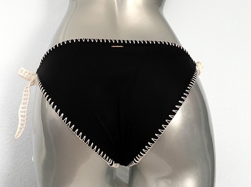 Victorias Secret Nwt VS Black Crochet Side Tie Kiawah Cheeky Swim Bikini Bottom