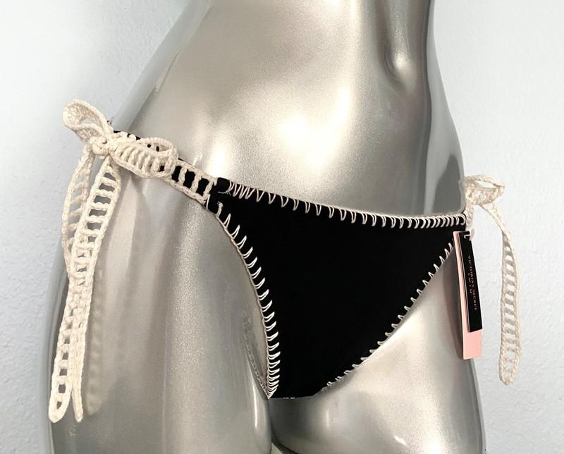 Victorias Secret Nwt VS Black Crochet Side Tie Kiawah Cheeky Swim Bikini Bottom