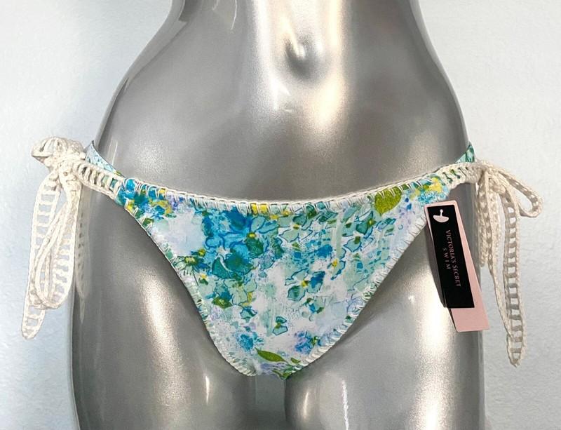 Victorias Secret Nwt VS Floral Side Tie Crochet Sexy Cheeky Swim Bikini Bottom