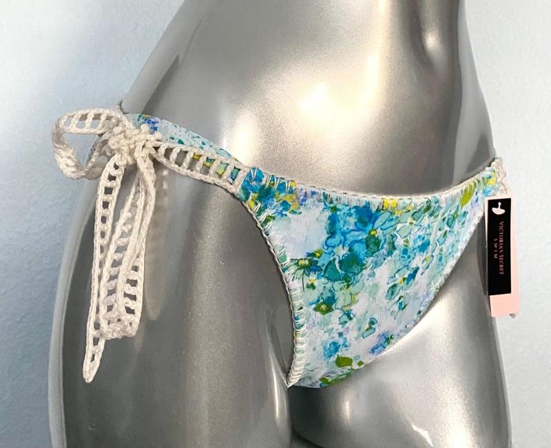 Victorias Secret Nwt VS Floral Side Tie Crochet Sexy Cheeky Swim Bikini Bottom